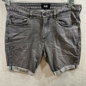 Paige Federal Shorts Men's Size 36 Gray Denim Stretch Cuffed Raw Hem Made in USA